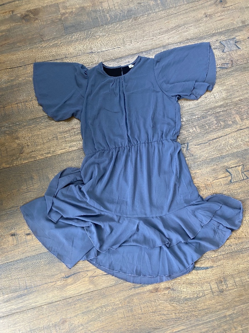 Joli Clothes Slate Blue Ruffle Hem Flutter Sleeve Dress XL